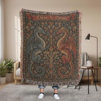 Personalized Dragon Couple Woven Cotton Blanket