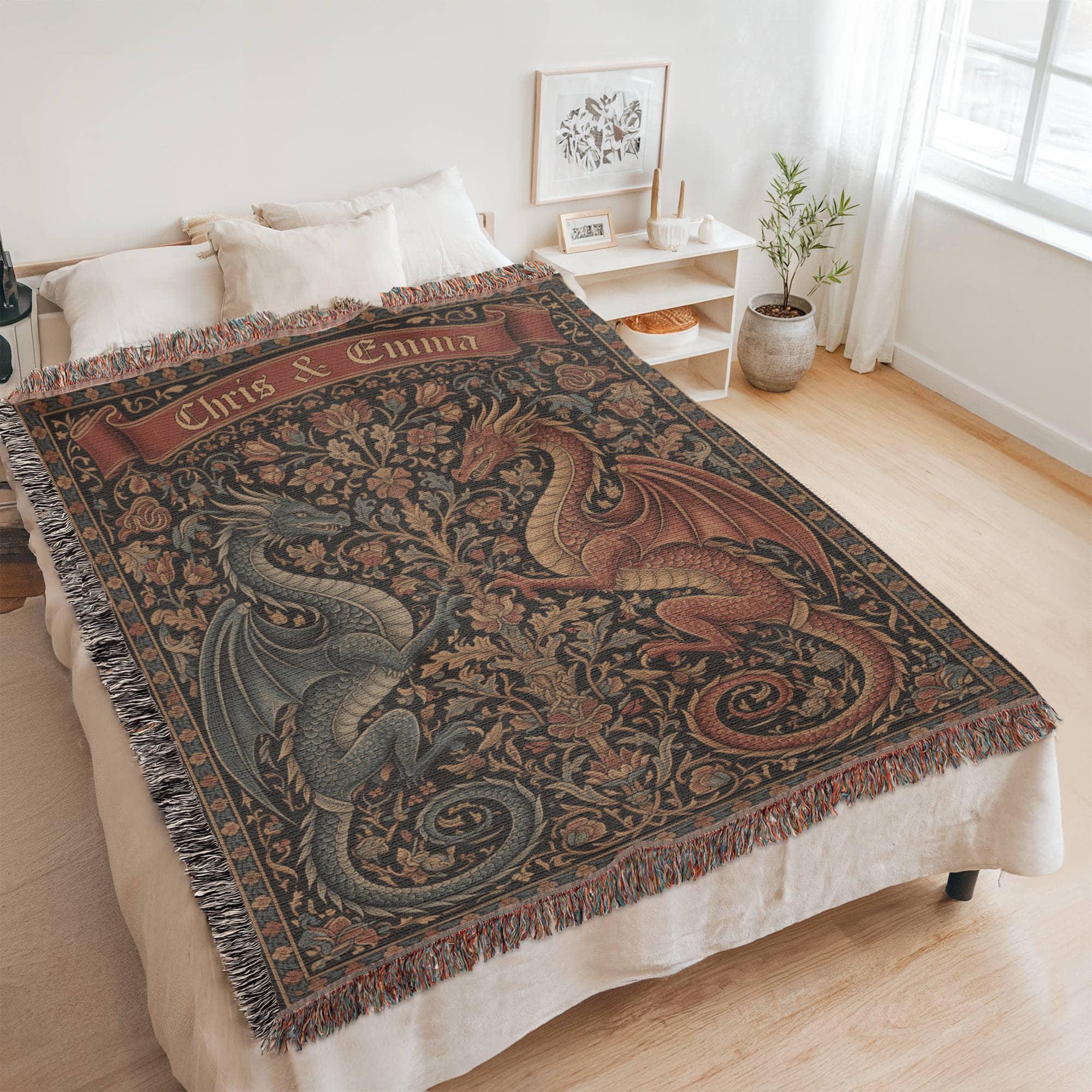 Personalized Dragon Couple Woven Cotton Blanket - Image 9