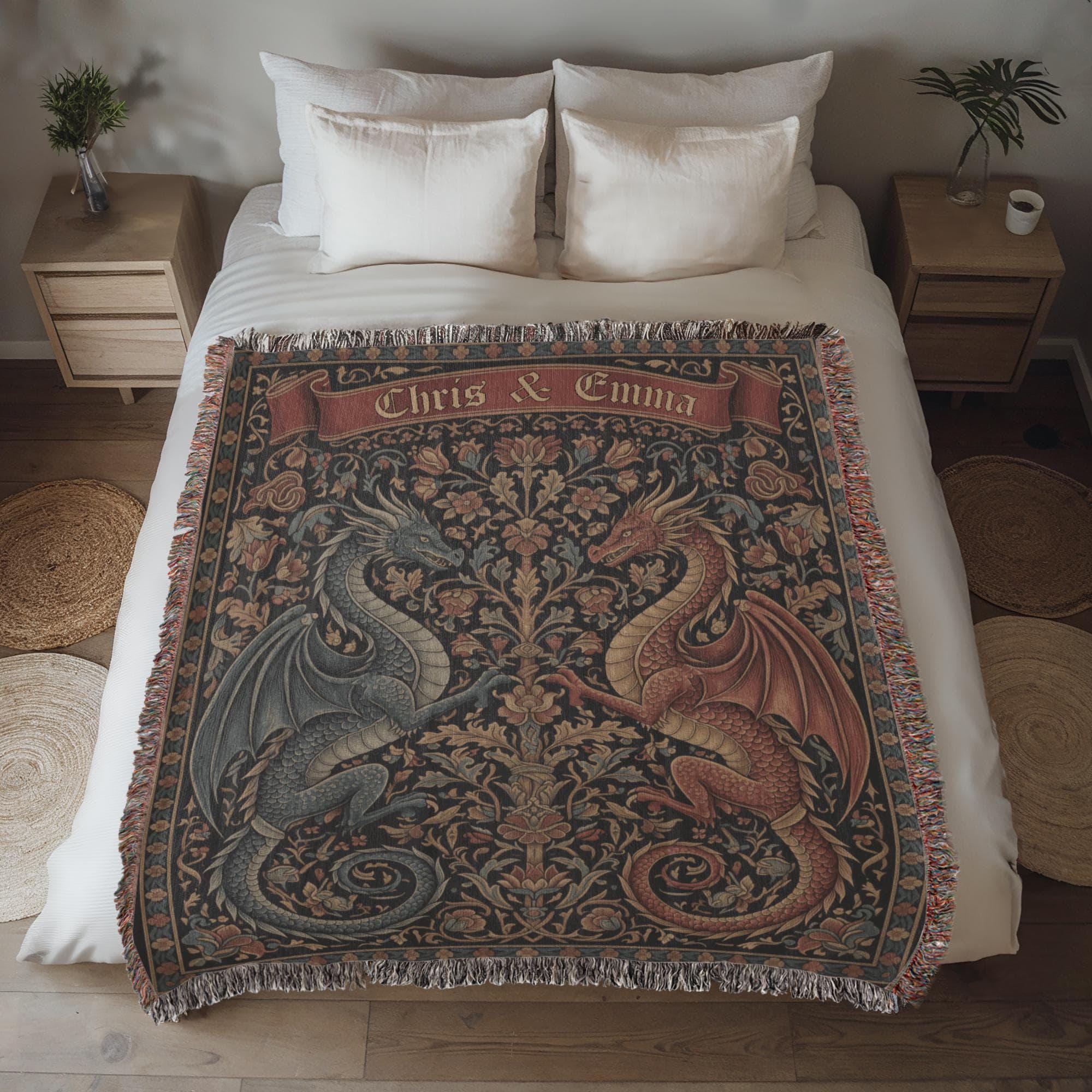 Personalized Dragon Couple Woven Cotton Blanket - Image 4