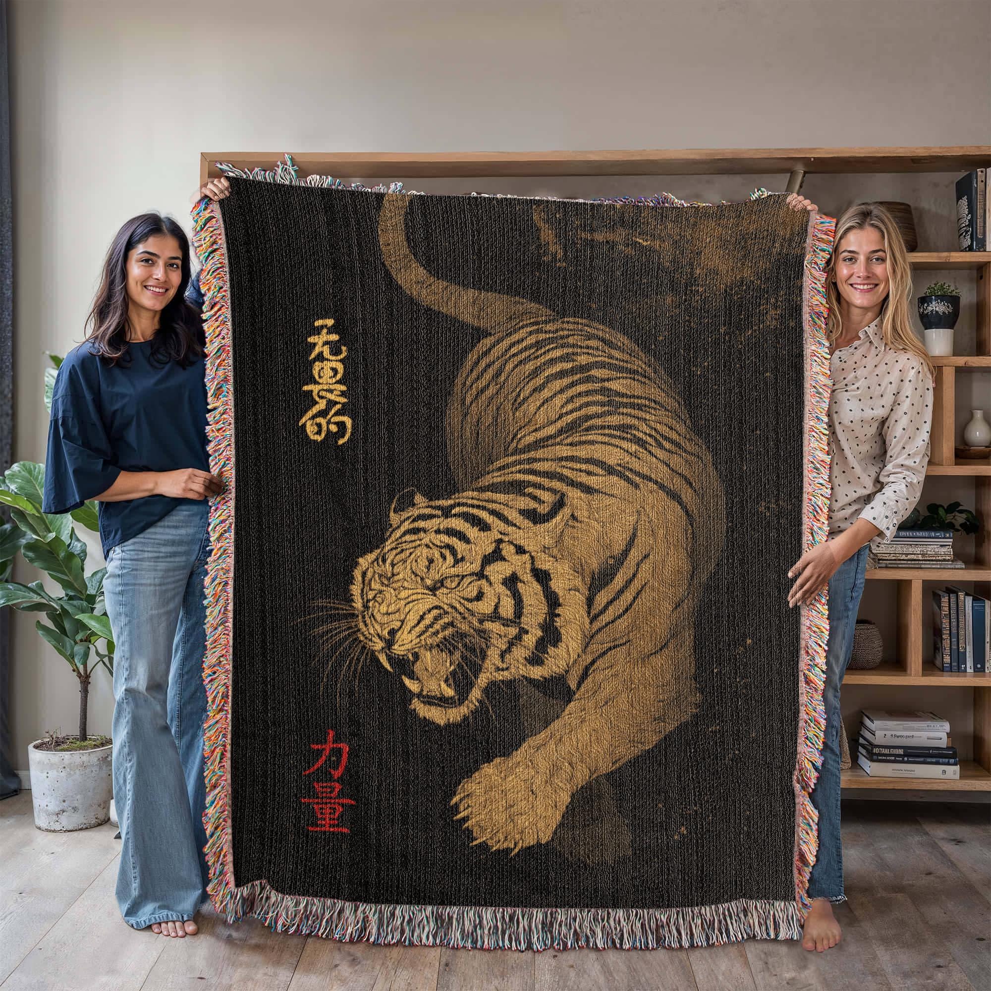 Chinese Tiger Oriental Decor Woven Cotton Blanket - Image 9