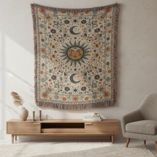 Boho Sun and Moon Woven Cotton Blanket