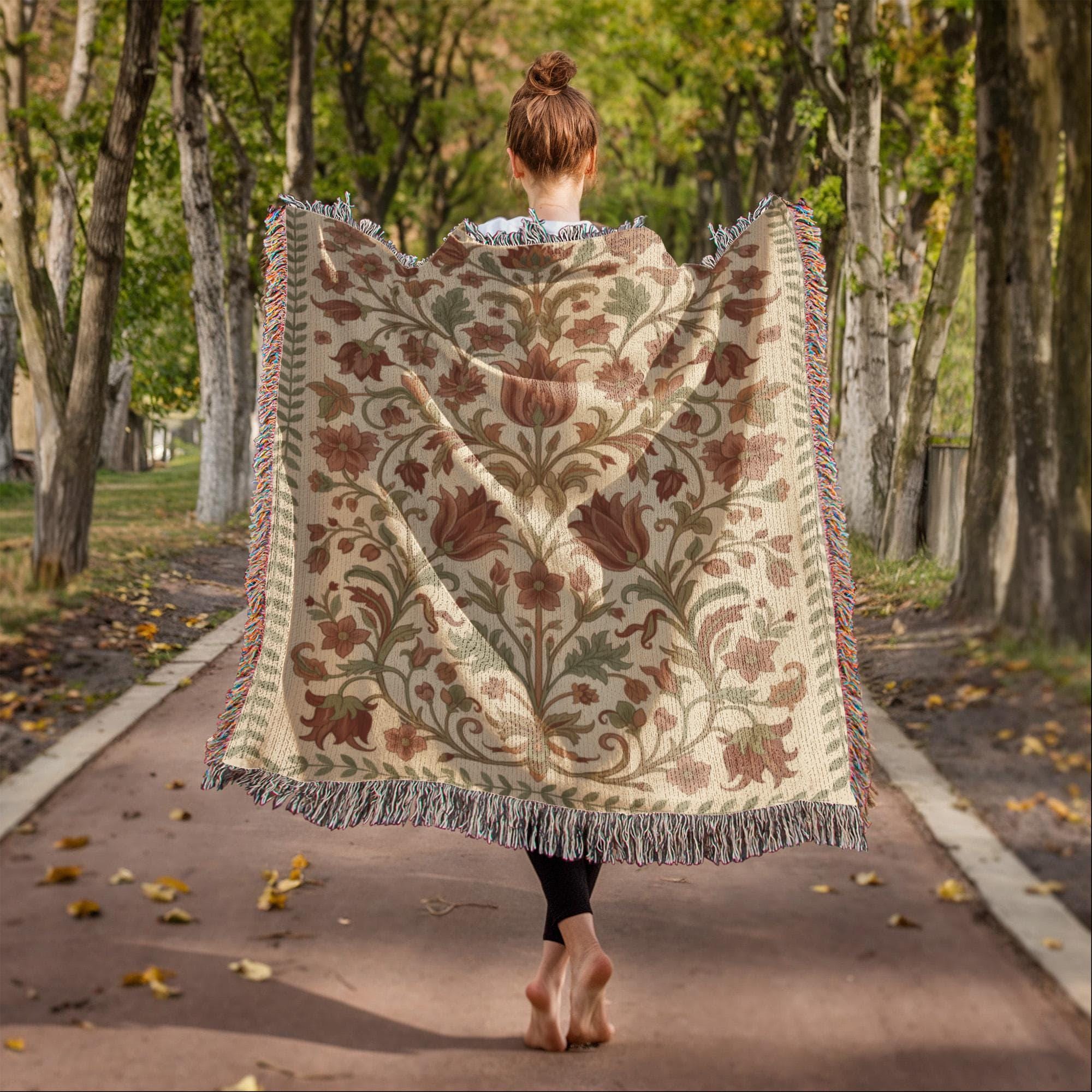 Cream Botanical Floral Woven Cotton Blanket - Image 3