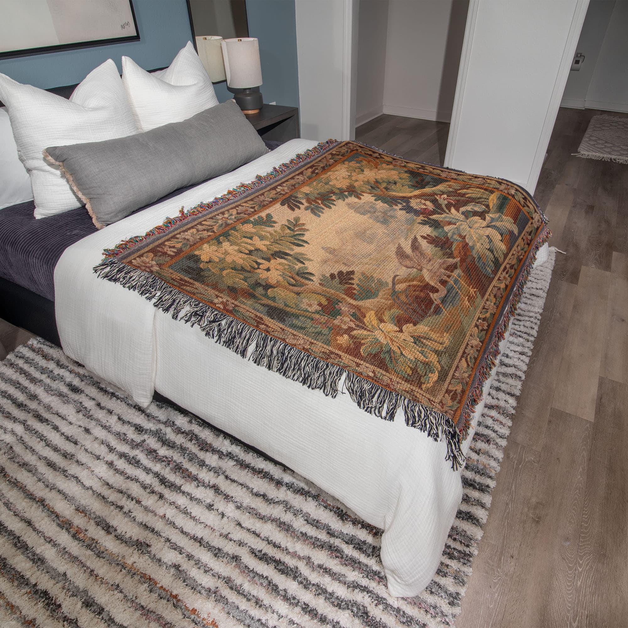 French Verdure Crane Woven Cotton Blanket - Image 6