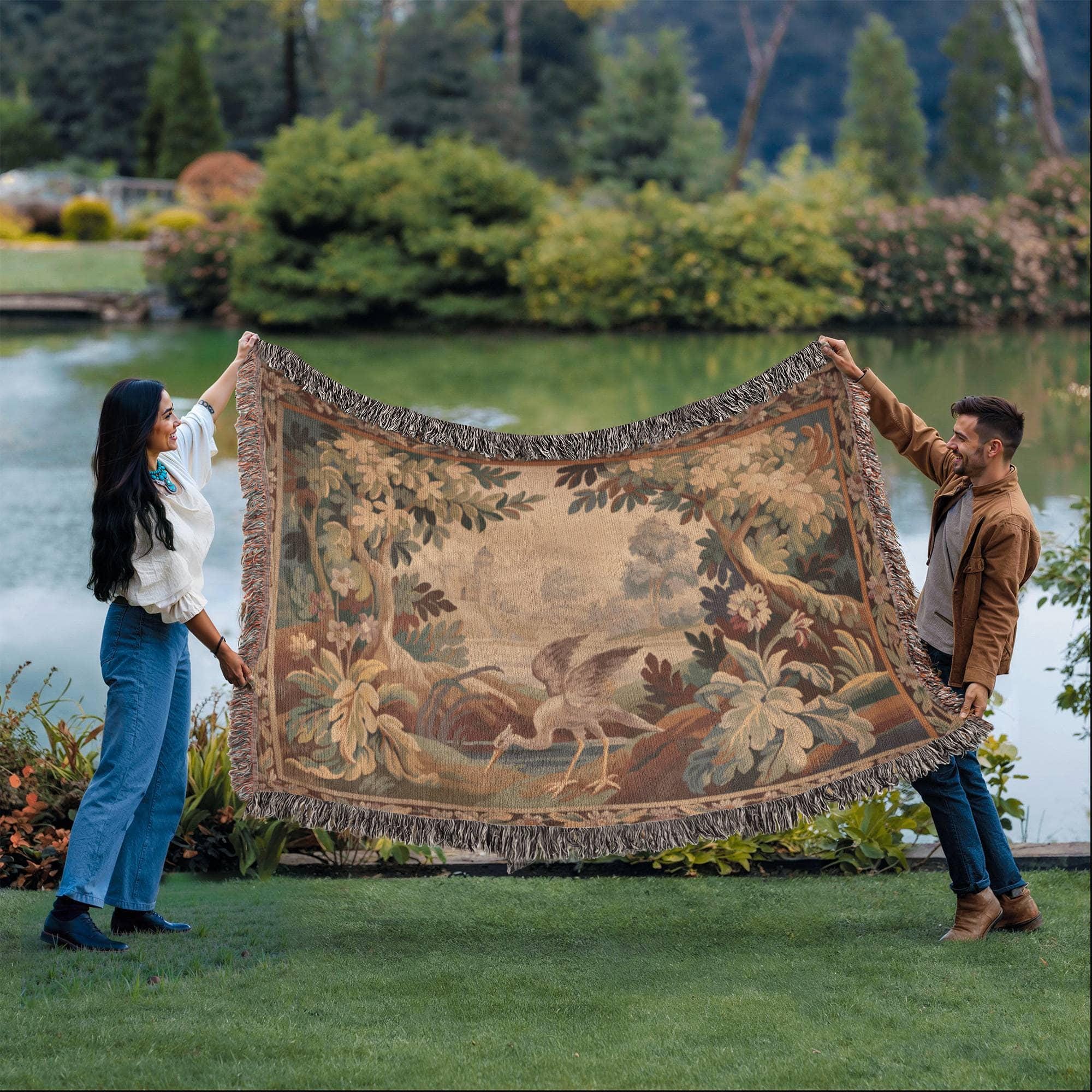 French Verdure Crane Woven Cotton Blanket - Image 4