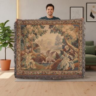 French Verdure Crane Woven Cotton Blanket