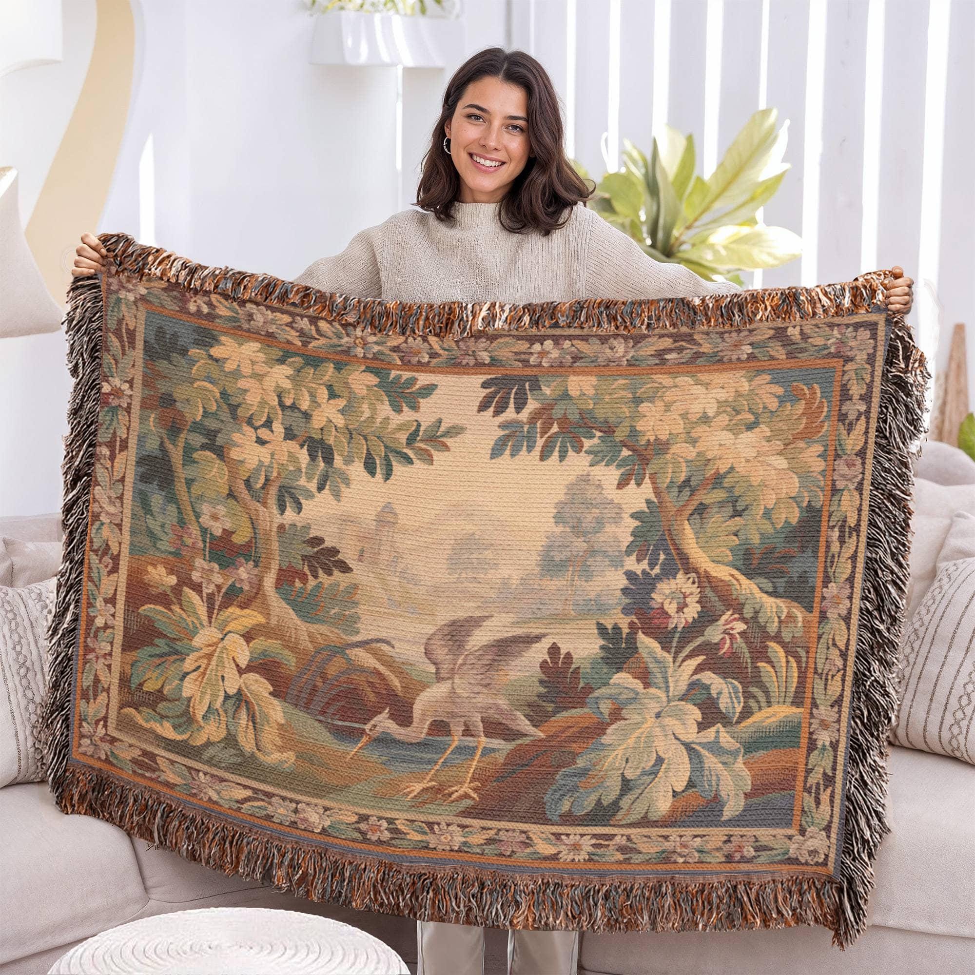 French Verdure Crane Woven Cotton Blanket - Image 3