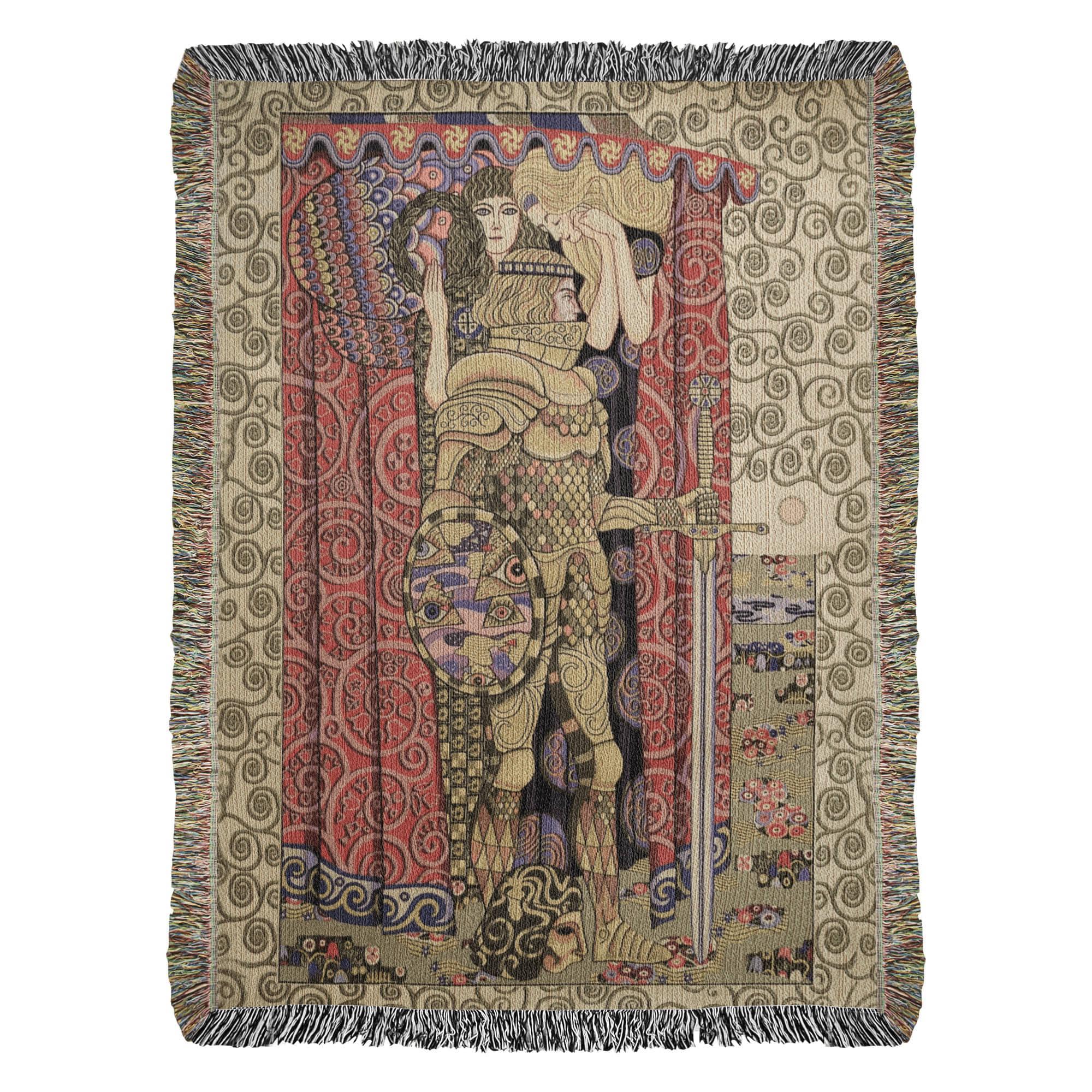 Medieval Armed Knight Gustav Klimt Woven Cotton Blanket - Image 6