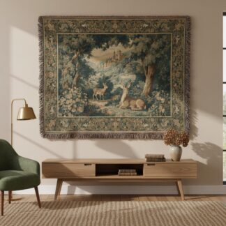 French Country Stag Vintage Deer Forest Woven Cotton Blanket