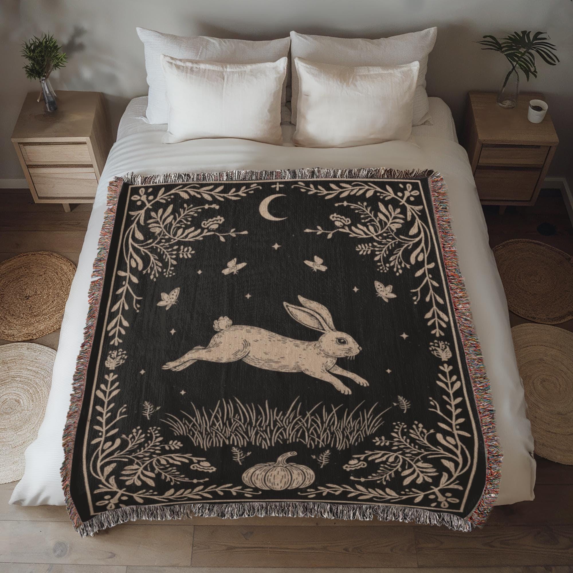 Rabbit Cottagecore Farmcore Bedding Woven Cotton Blanket - Image 4