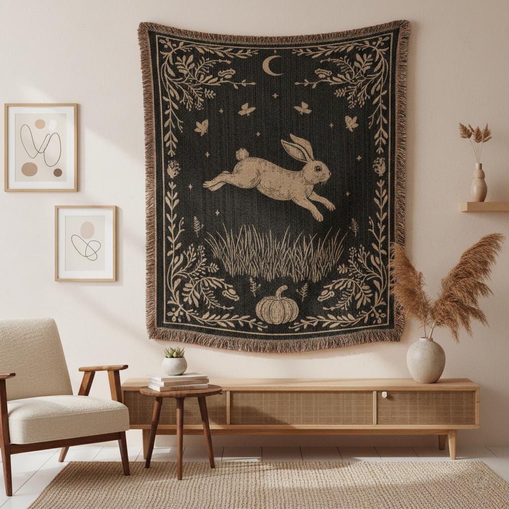 Rabbit Cottagecore Farmcore Bedding Woven Cotton Blanket