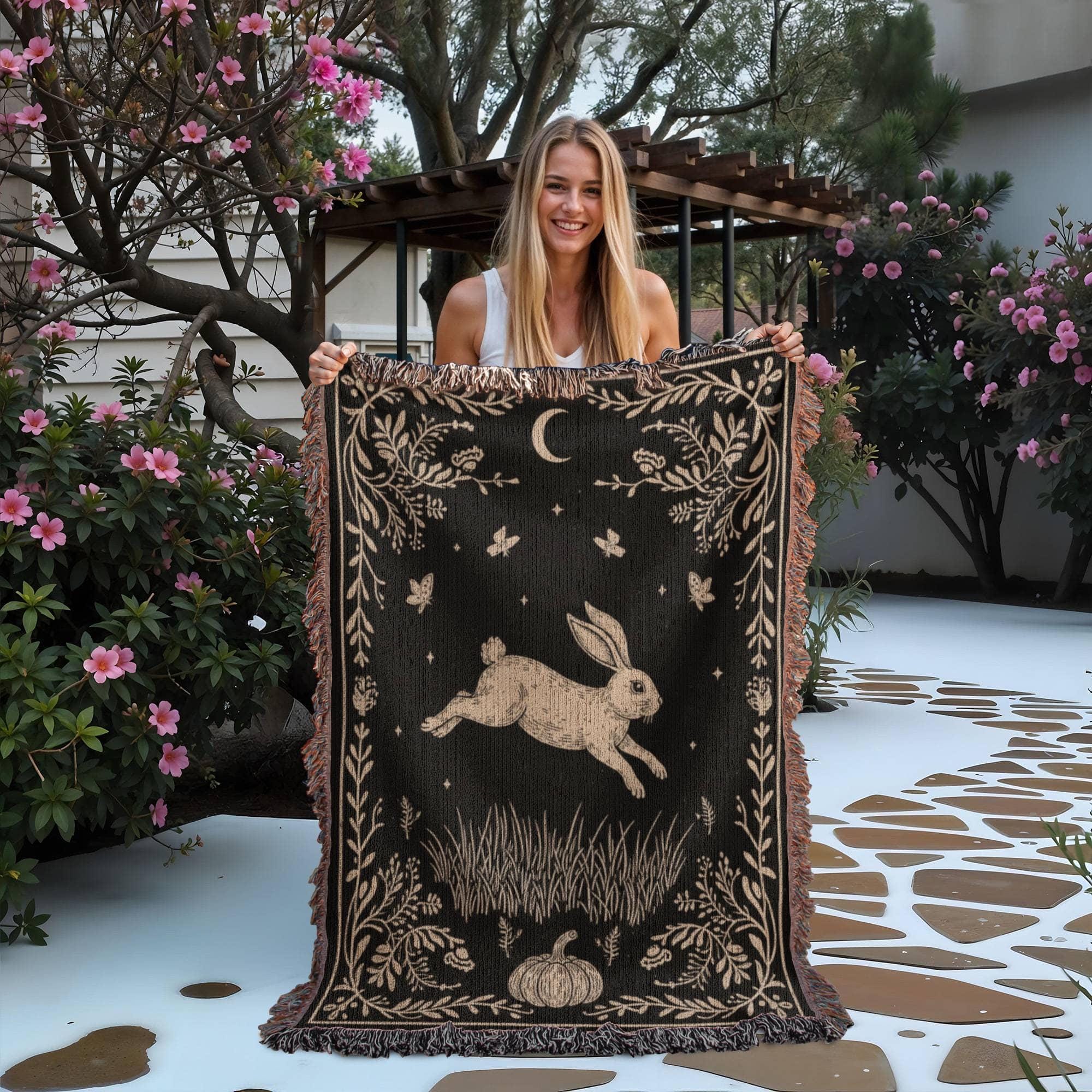 Rabbit Cottagecore Farmcore Bedding Woven Cotton Blanket - Image 6