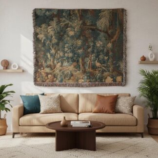 Verdure Pheasant French Antique Forest Woven Cotton Blanket