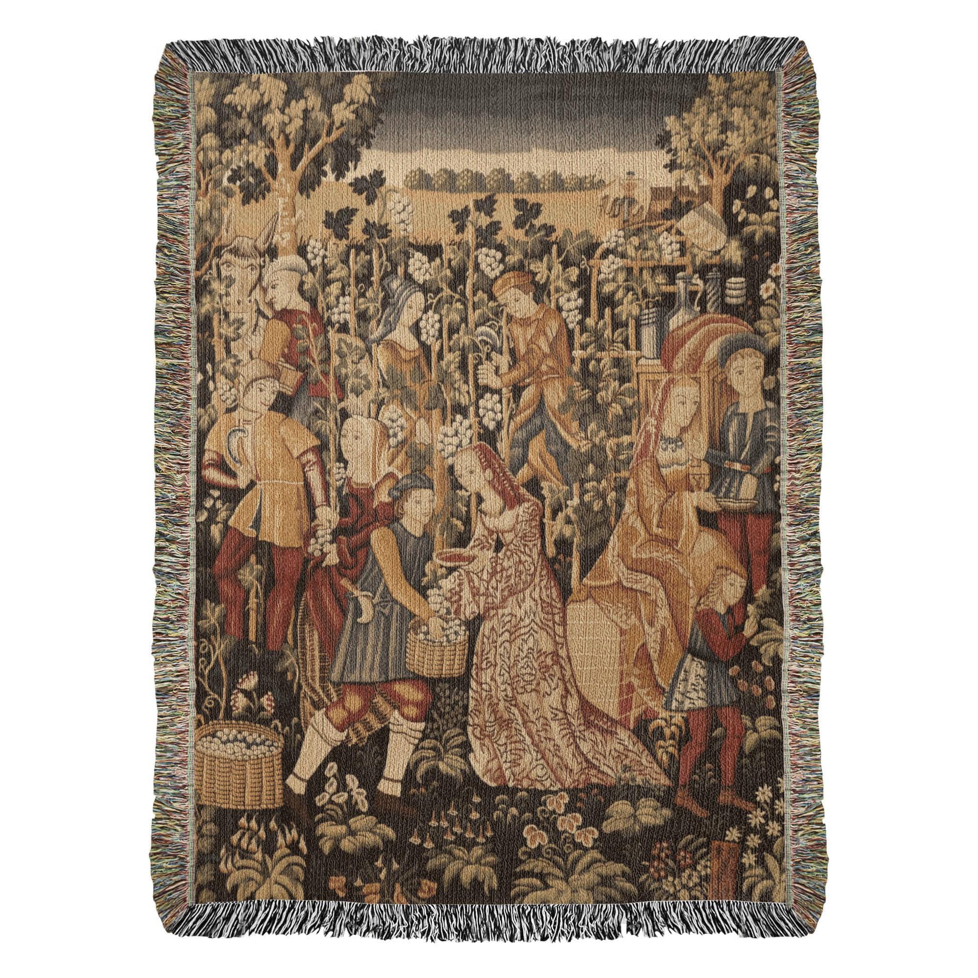 Medieval Grapes Harvest French Country Woven Cotton Blanket - Image 5