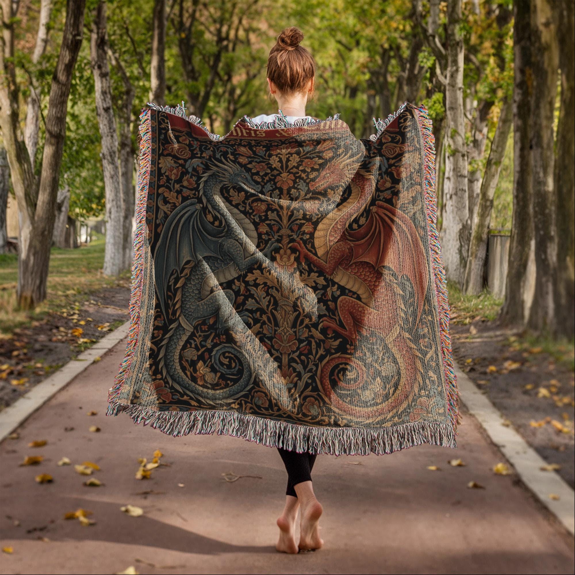 Personalized Dragon Couple Woven Cotton Blanket - Image 5