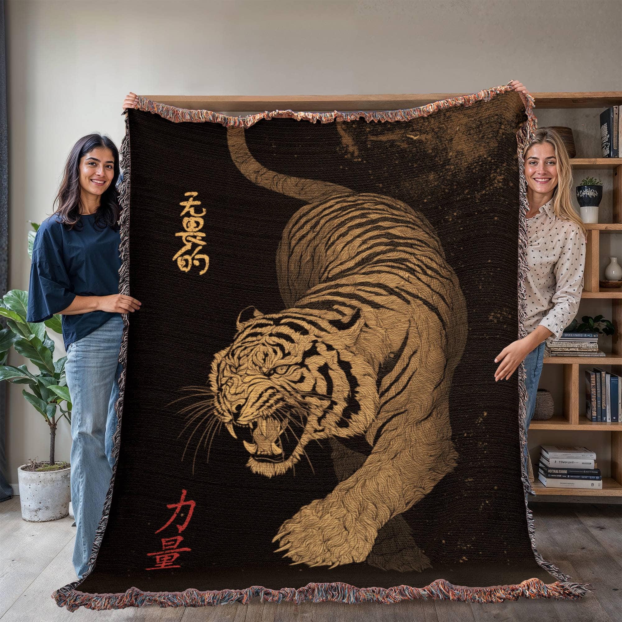 Chinese Tiger Oriental Decor Woven Cotton Blanket - Image 4