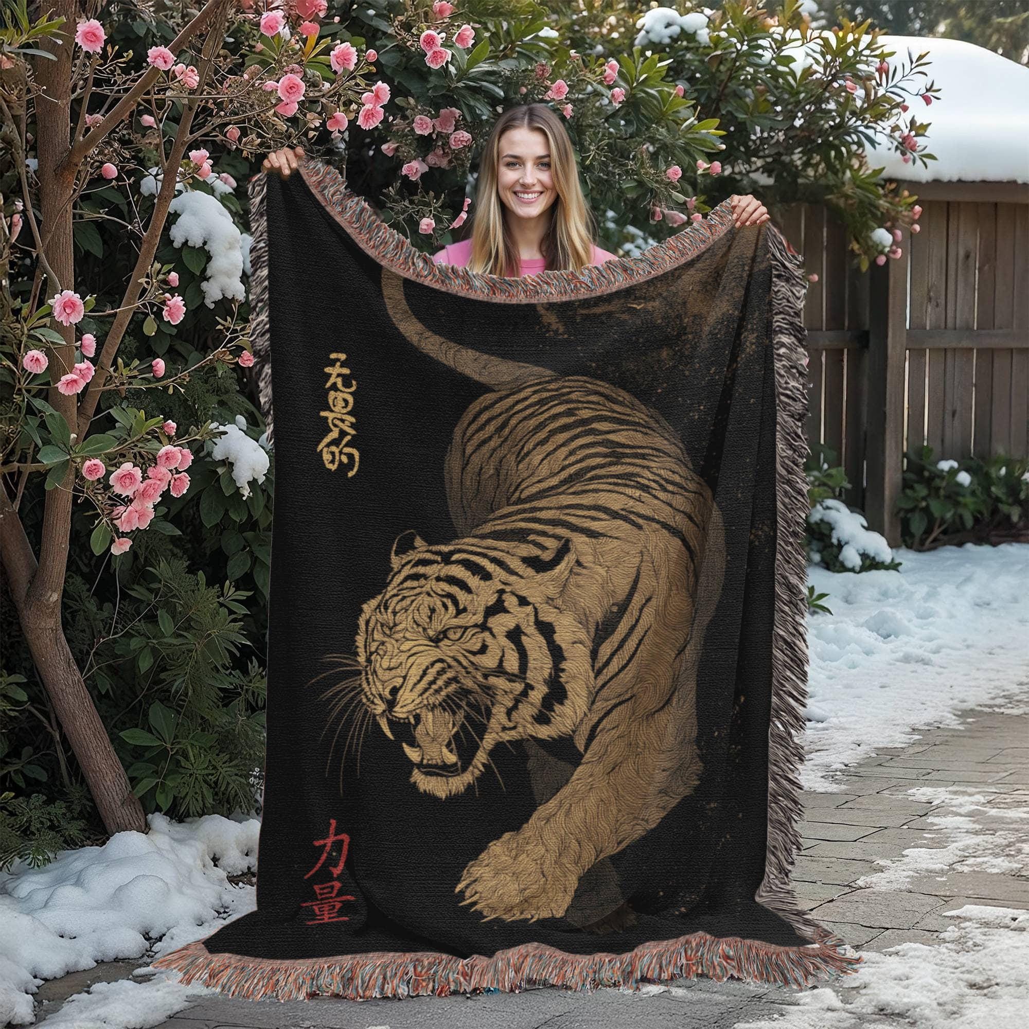 Chinese Tiger Oriental Decor Woven Cotton Blanket - Image 7