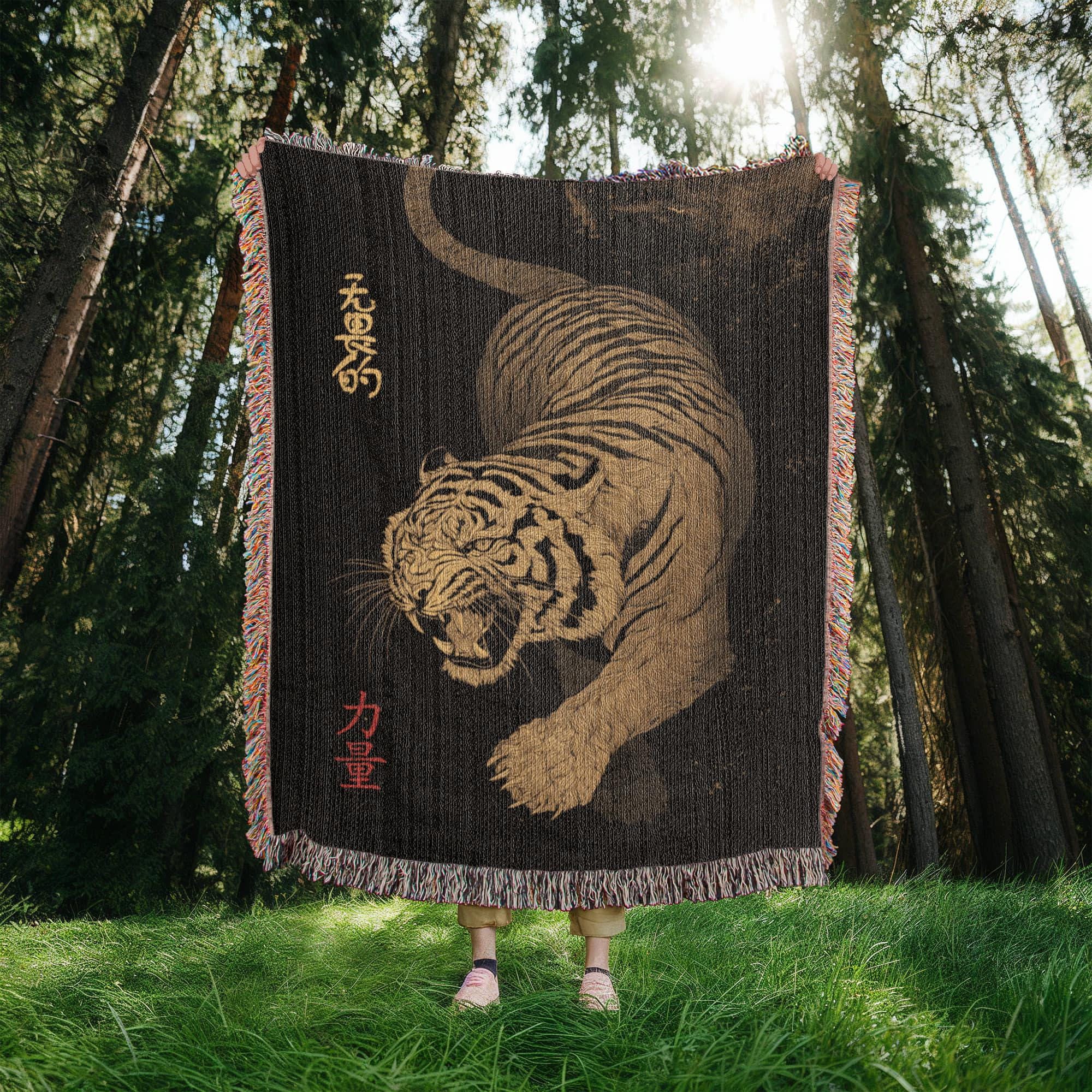 Chinese Tiger Oriental Decor Woven Cotton Blanket - Image 8