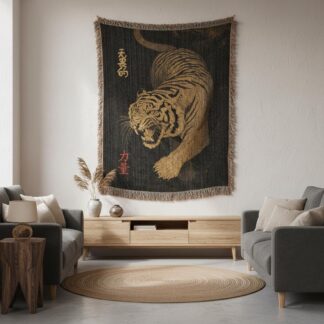 Chinese Tiger Oriental Decor Woven Cotton Blanket