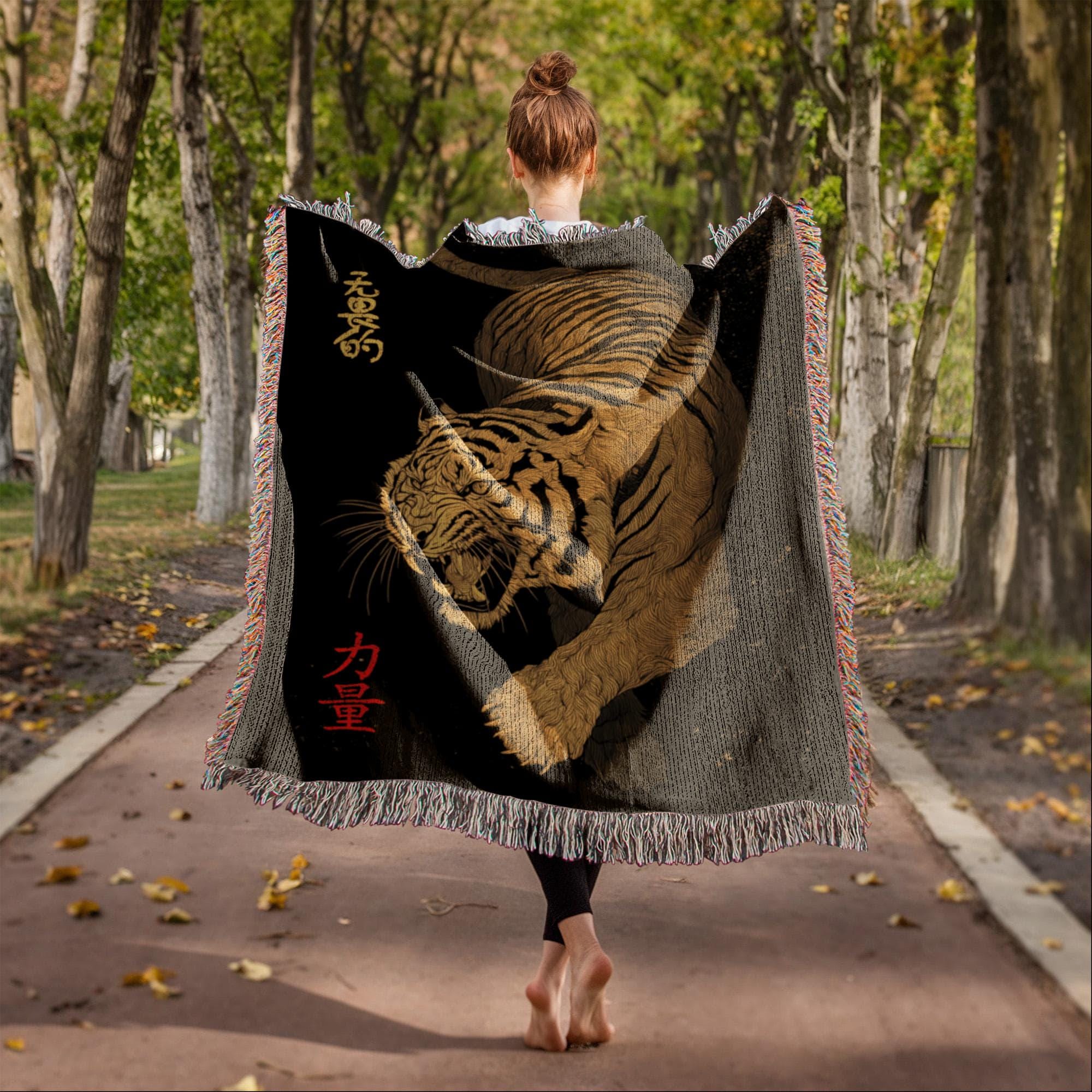 Chinese Tiger Oriental Decor Woven Cotton Blanket - Image 6