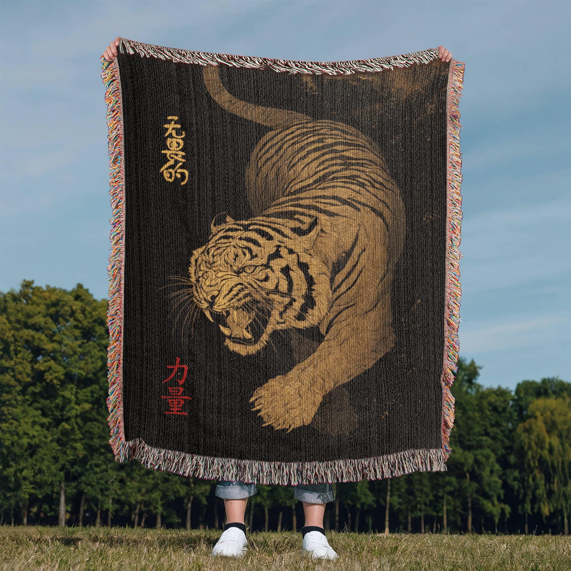 Chinese Tiger Oriental Decor Woven Cotton Blanket - Image 10