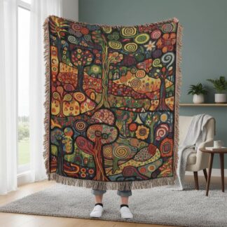 Dopamine Decor Floral Psychedelic Landscape Woven Cotton Blanket