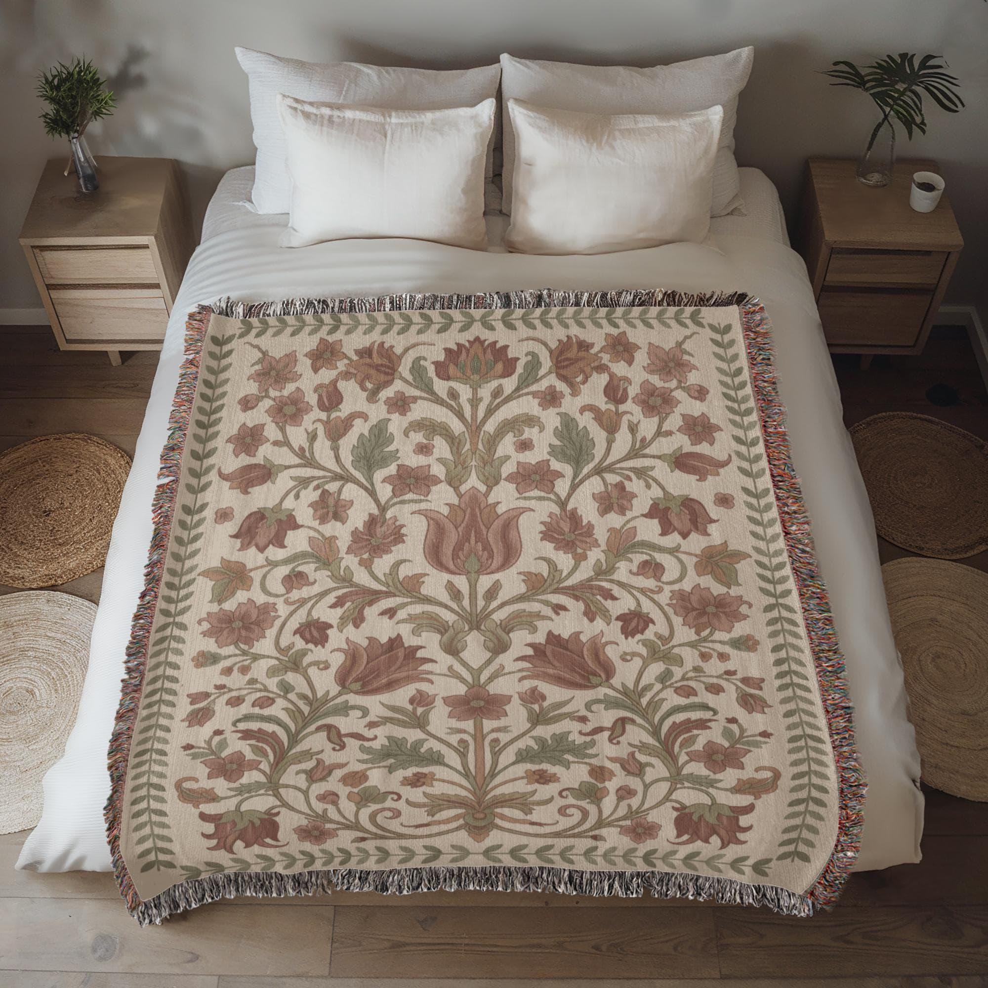 Cream Botanical Floral Woven Cotton Blanket - Image 2