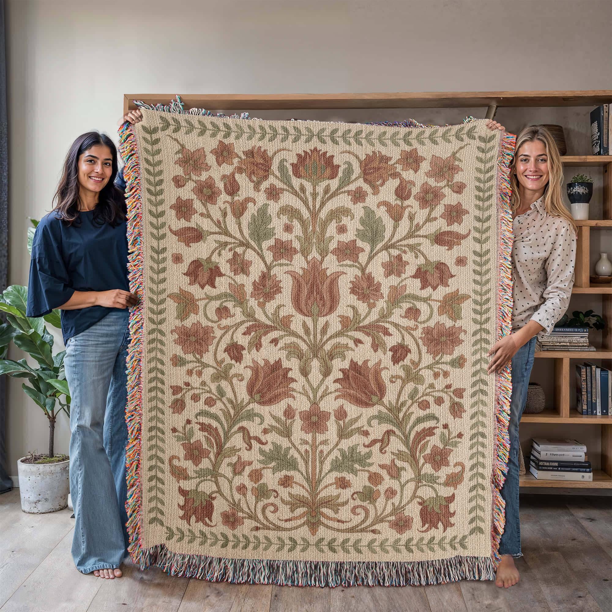 Cream Botanical Floral Woven Cotton Blanket - Image 8