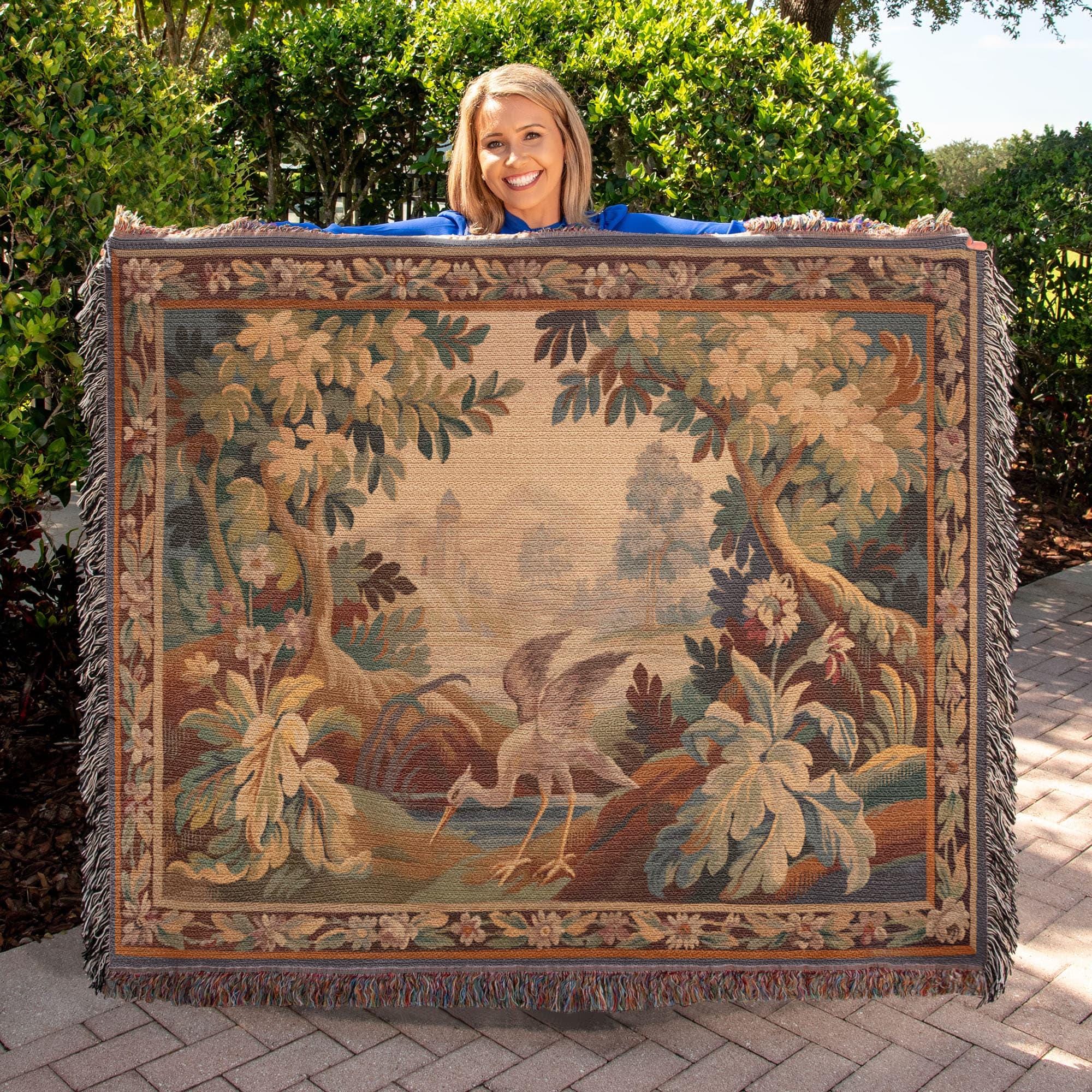 French Verdure Crane Woven Cotton Blanket - Image 5