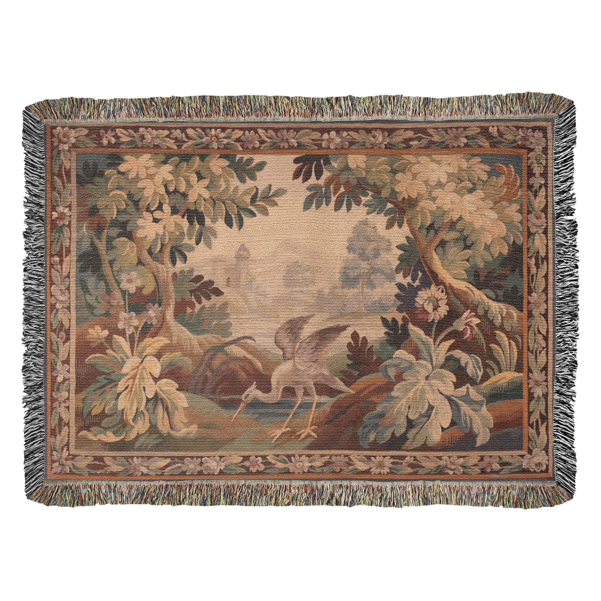 French Verdure Crane Woven Cotton Blanket - Image 9