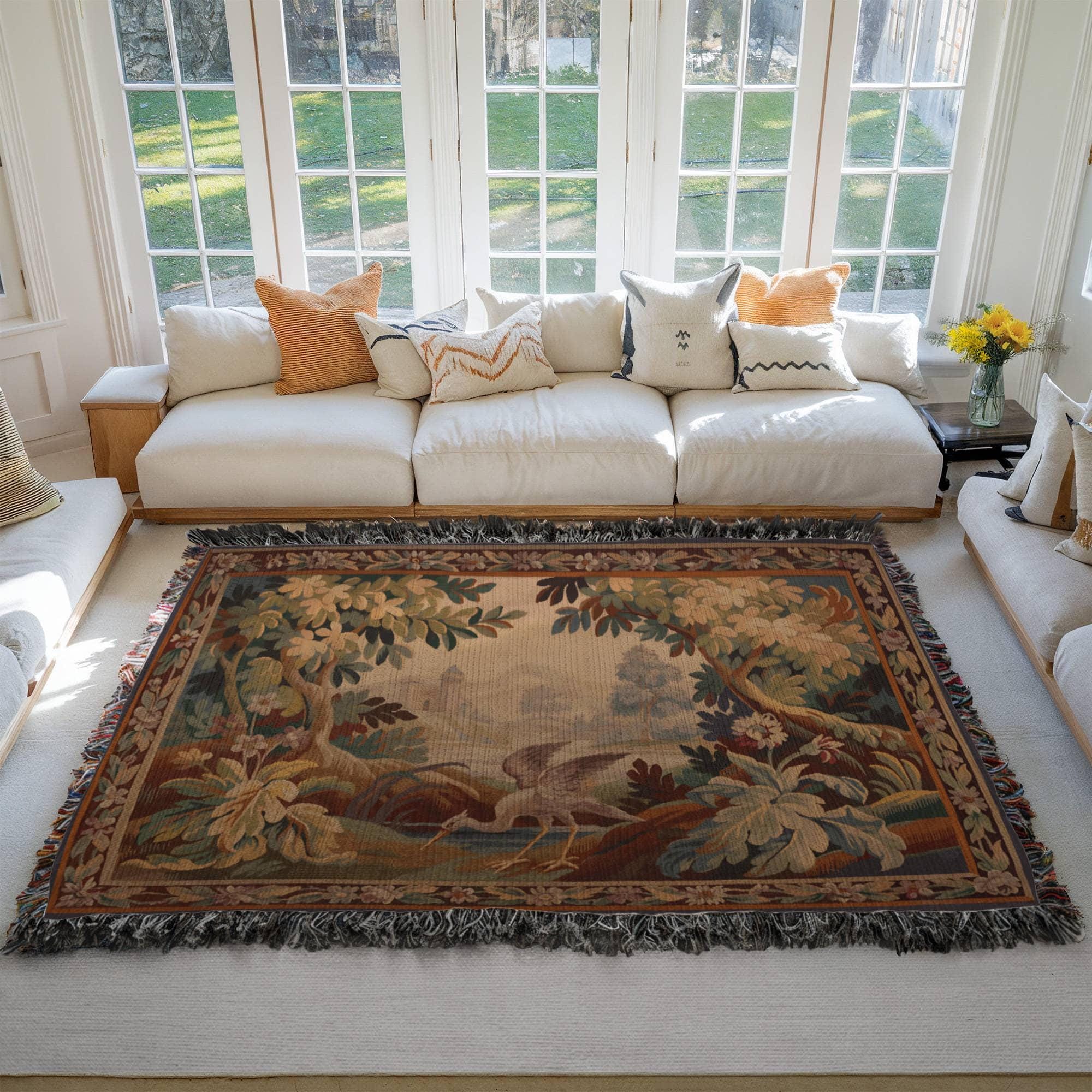 French Verdure Crane Woven Cotton Blanket - Image 8