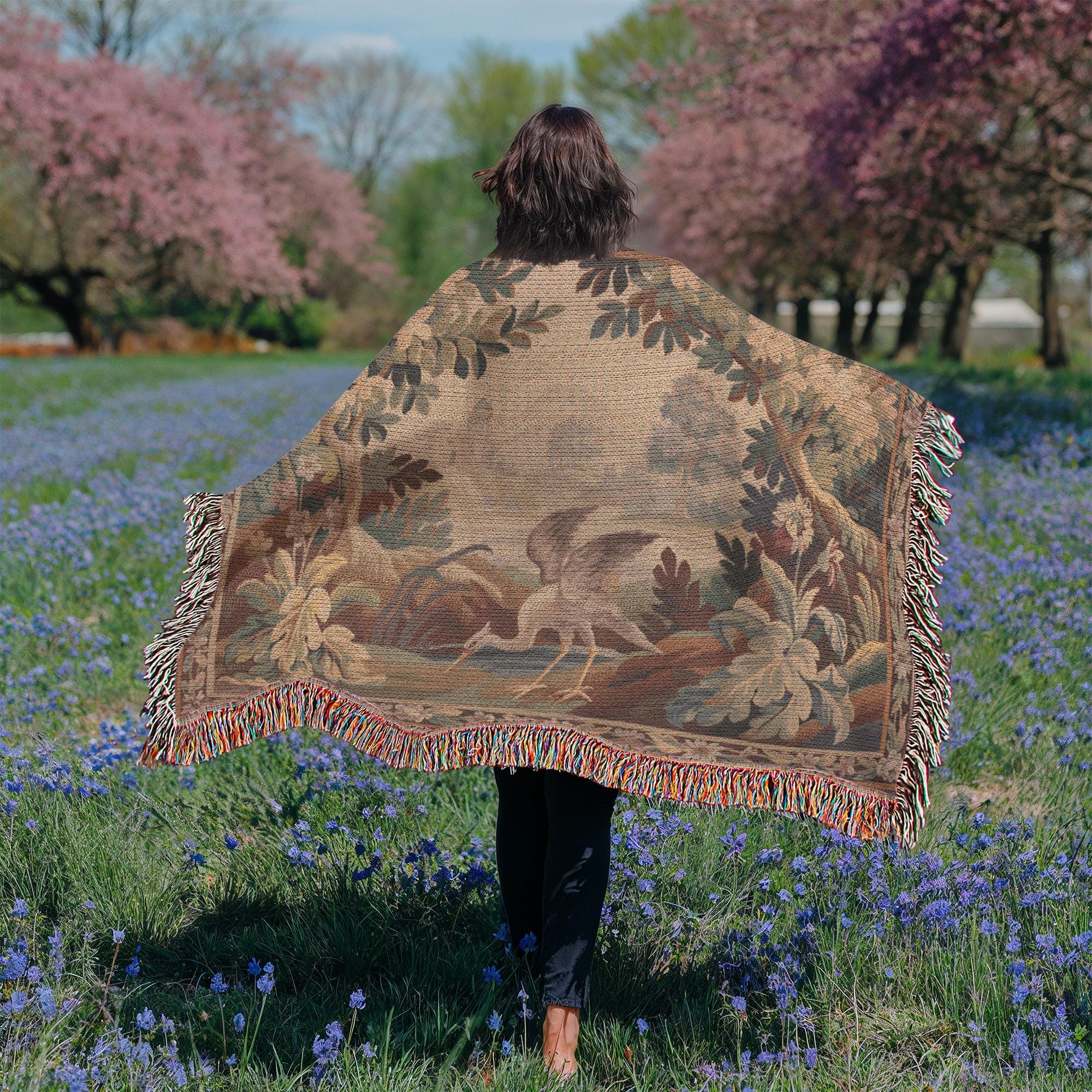 French Verdure Crane Woven Cotton Blanket - Image 7