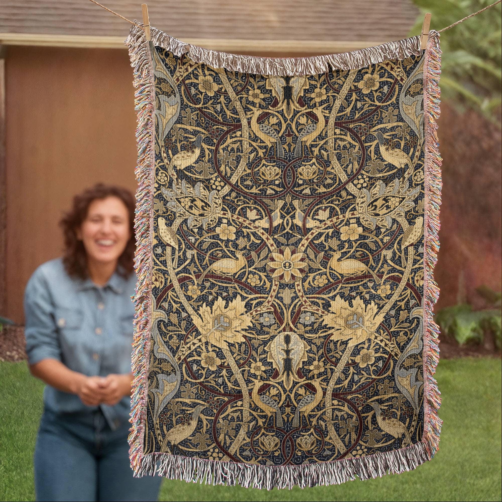 William Morris Bullerswood Pattern Woven Cotton Blanket - Image 5