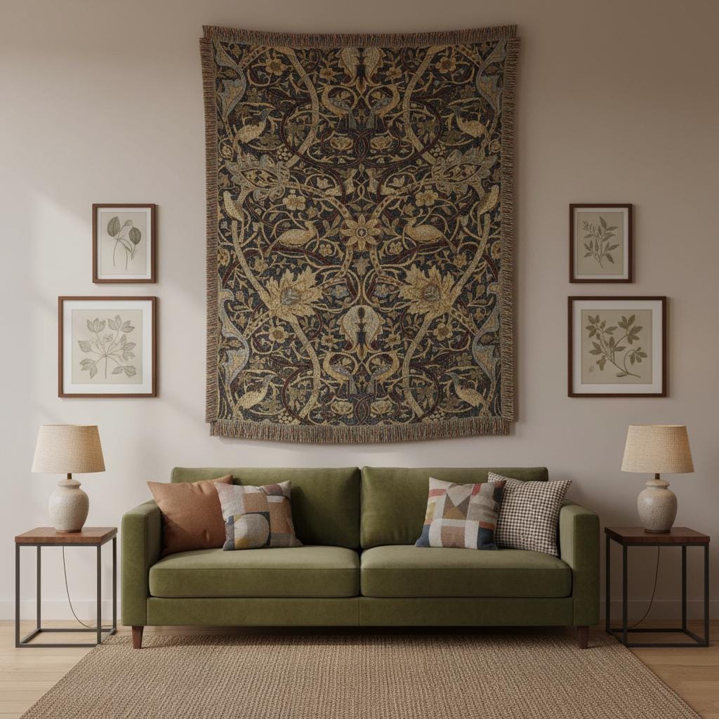 William Morris Bullerswood Pattern Woven Cotton Blanket