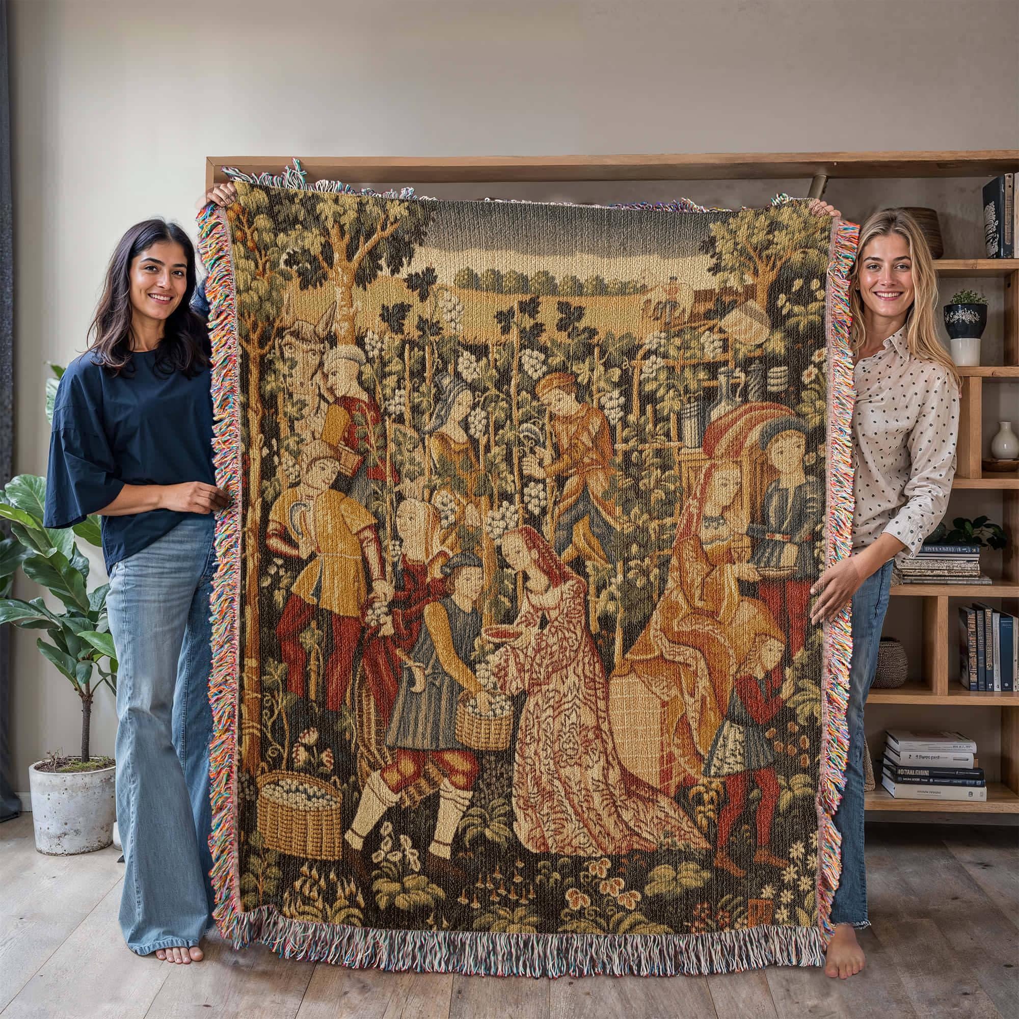 Medieval Grapes Harvest French Country Woven Cotton Blanket - Image 4