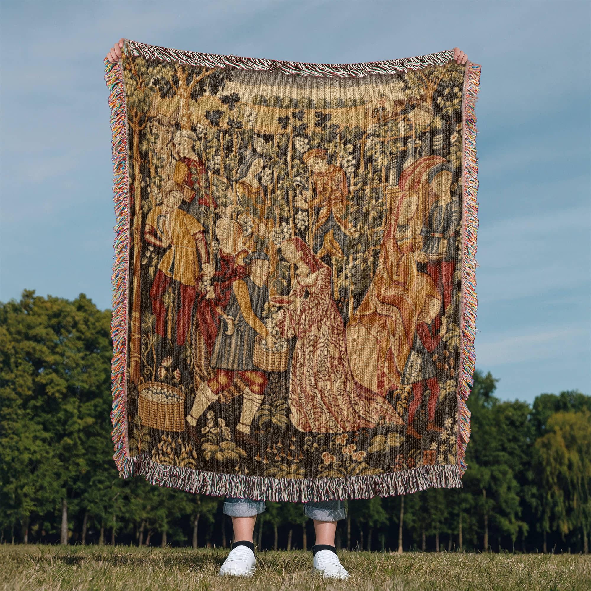 Medieval Grapes Harvest French Country Woven Cotton Blanket - Image 9