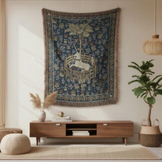 Medieval Unicorn Custom Colors Woven Cotton Blanket