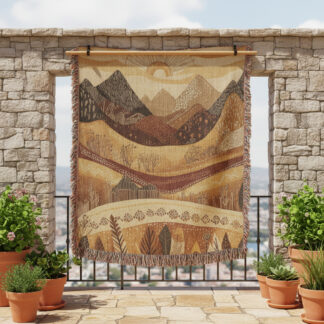 Desert Mountain Landscape Woven Blanket – Native-Inspired Abstract Throw or Wall Hanging Tapestry Decor