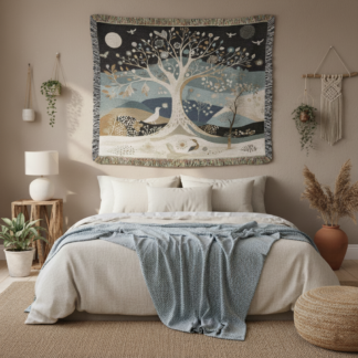 Tree of Life Woven Blanket – Art Nouveau Style Nature-Inspired Throw or Wall Hanging Decor