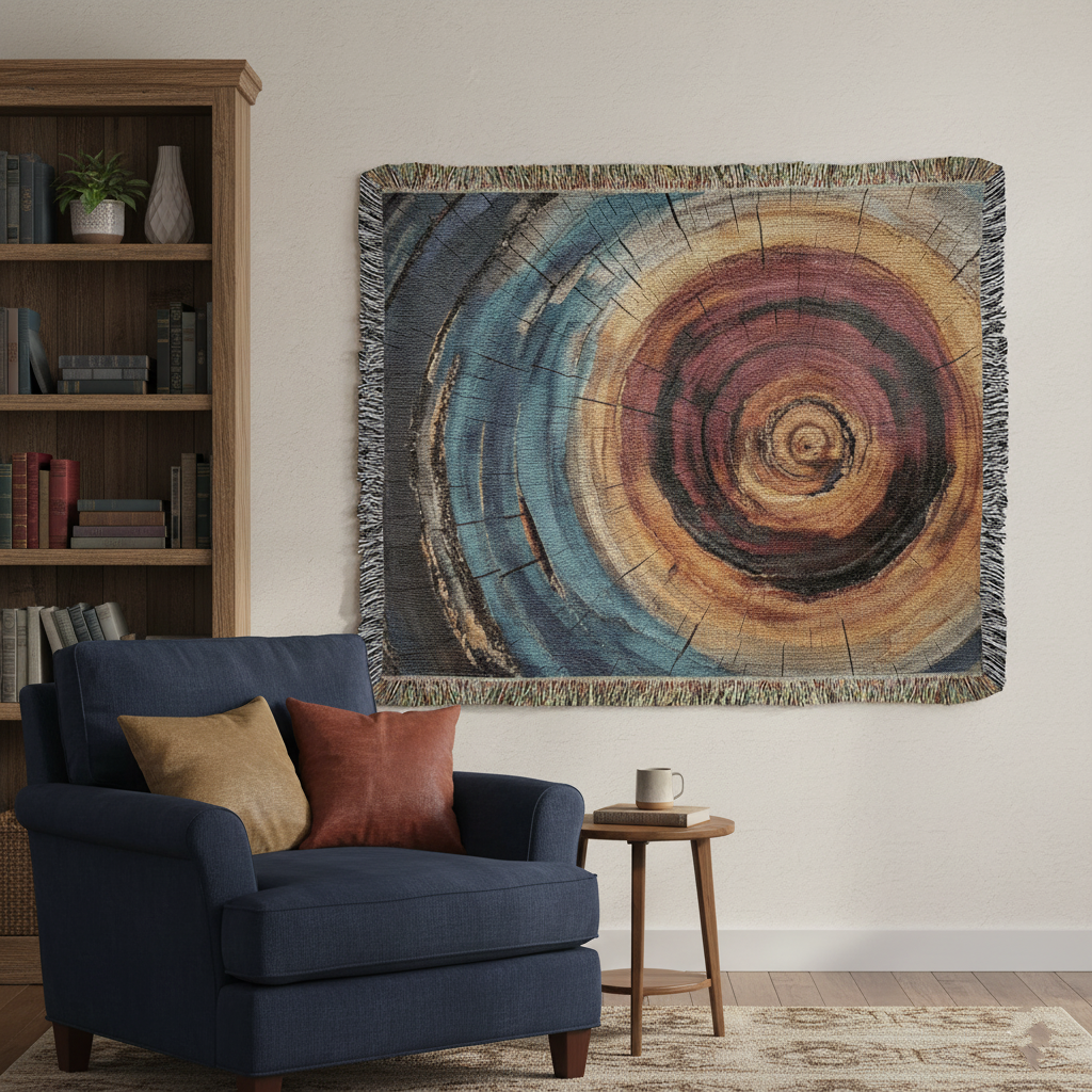 Colorful Tree Rings Woven Blanket – Abstract Nature-Inspired Throw or wall hanging decor