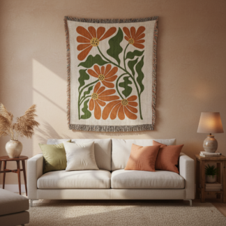 Colorful Matisse Style Flowers Woven Blanket – Bold & Artistic Throw or Wall Hanging Decor
