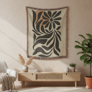 Matisse-Style Flowers Woven Blanket – Bold and Artistic Throw or Wall Hanging Decor