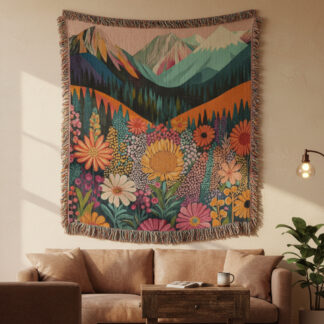 Colorful Mountain Landscape Woven Blanket – Vibrant Nature-Inspired Throw or Wall Hanging Decor