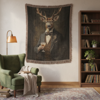 Victorian Stag with cocktail Woven Blanket – Elegant Inspired Throw or Wall hanging