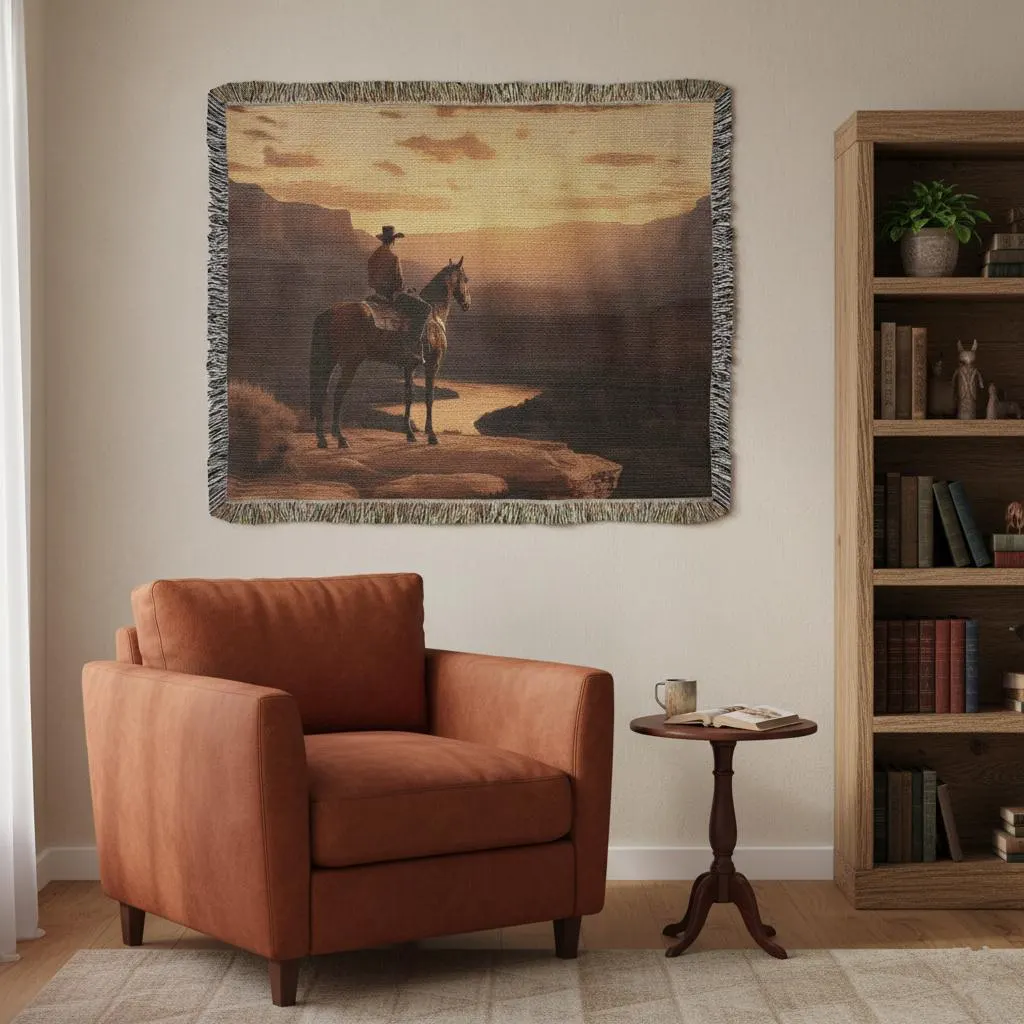 Cowboy Sunset Woven Blanket – Western-Inspired Throw or wall hanging decor